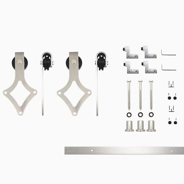 HOMACER 4 ft./48 in. Brushed Nickel Non-Bypass Sliding Barn Door Hardware Kit Diamond Design Roller for Double Doors
