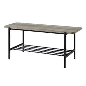 40 in. W. Gray Wash Metal and Wood Industrial Bench with Lower Storage Shelf