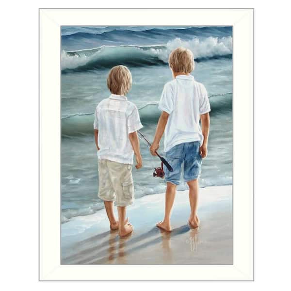 Charlie Going Fishing 1-Piece Framed Wall Art 14 in. x 18 in.