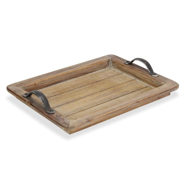 HomeRoots Brown Rectangle Wood 17.25 in. Decorative Tray