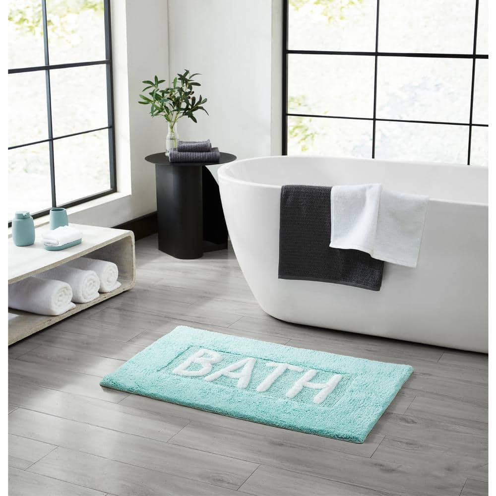 Aqua Blue Cotton Bath Rug with Plush Shag Fibers