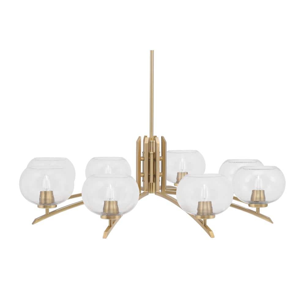 Siena 36.75 in. 8-Light New Age Brass Chandelier with 7 in. Clear Bubble Gl