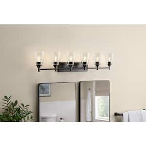 Wakefield 48.5 in. 6-Light Matte Black Modern Vanity with Clear Glass Shades