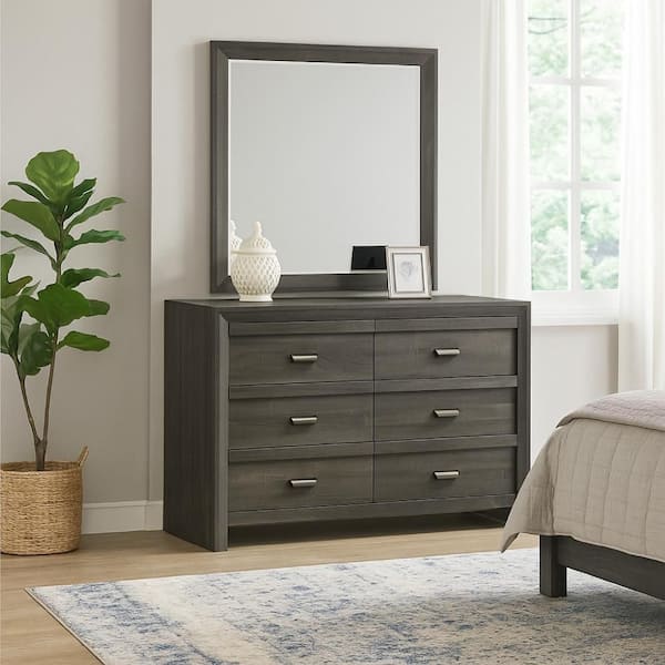 Velz Dark Gray and Black 5 drawer 57.83 in. Dresser with Mirror