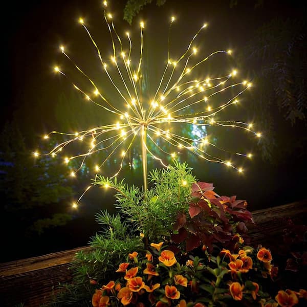 YANSUN Solar Garden Decorative White Firework Path Lights - 120 LED, Waterproof Outdoor String Path Lights (2-Pack)