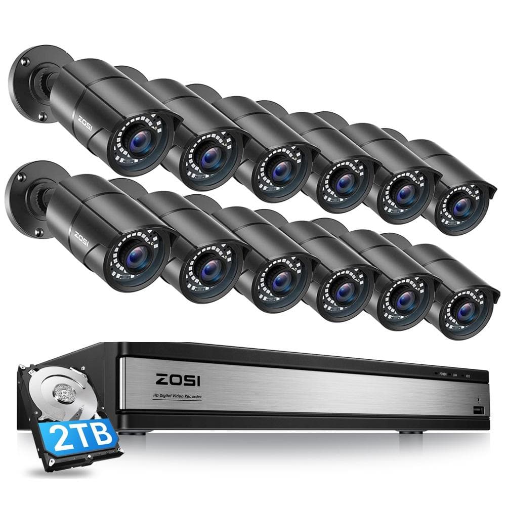 16-Channel 5MP-Lite 2TB Hard Drive DVR Security Camera System with 12 1080p Wired Bullet Cameras -  ZOSI, 16JK-261B12-20