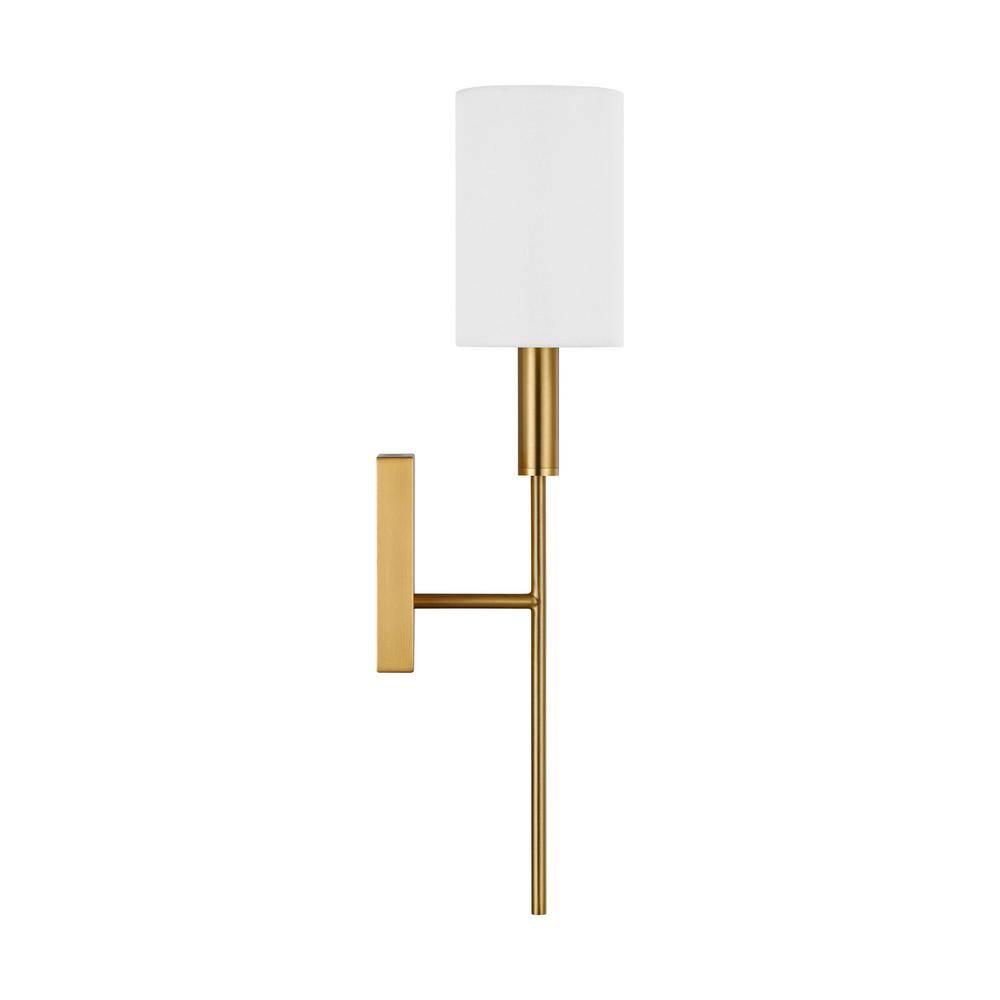 Burnished Brass Single Light Wall Sconce with White Drum Shade