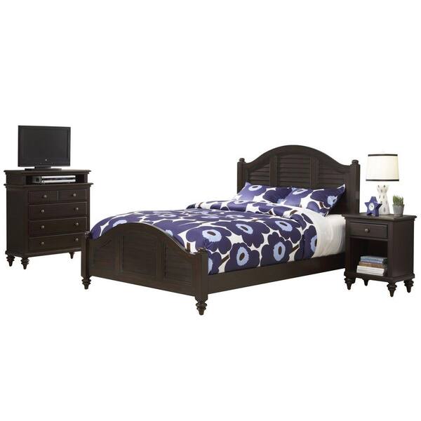 Home Styles Bermuda Espresso Finish Queen Bed, Night Stand, and TV Media Chest