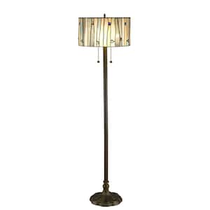 58 in. Height Floor and 21 in. Height Table Lamp Set Contemporary Blue, White and Yellow Stained Glass Shade