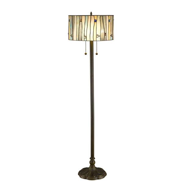 Serena D'italia 58 in. Height Floor and 21 in. Height Table Lamp Set Contemporary Blue, White and Yellow Stained Glass Shade