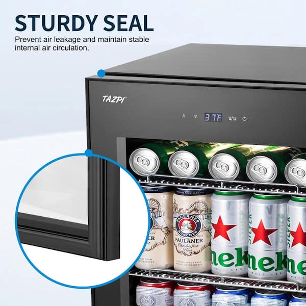 Hooure 17 in. Single Zone Freestanding 101-Cans Black Stainless Steel Beverage Cooler with Adjustable Removable Shelves