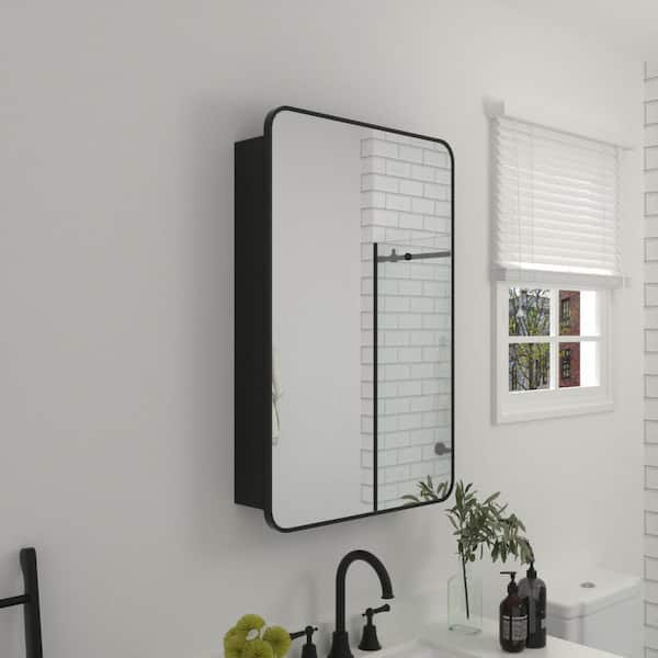 WELLFOR AO 20-in x 26-in Surface/Recessed Mount Silver Mirrored Soft Close Medicine Cabinet