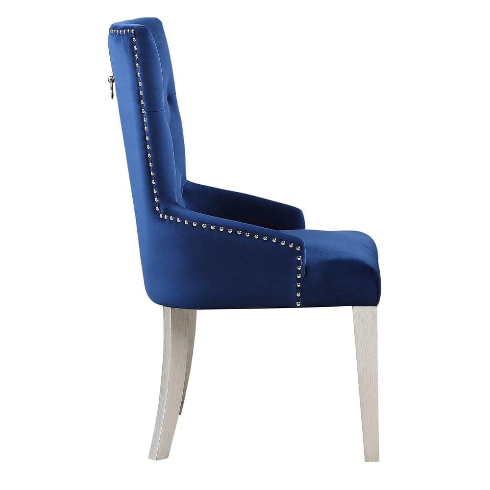 High Back Blue Upholstered Parsons Side Chair with Wood Frame