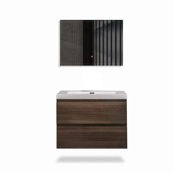 Maincraft Free-Standing 23.62 in. W x 19.69 in. D x 34.25 in. H Bath Vanity in Grey Oak with White Solid Surface Top with Basin