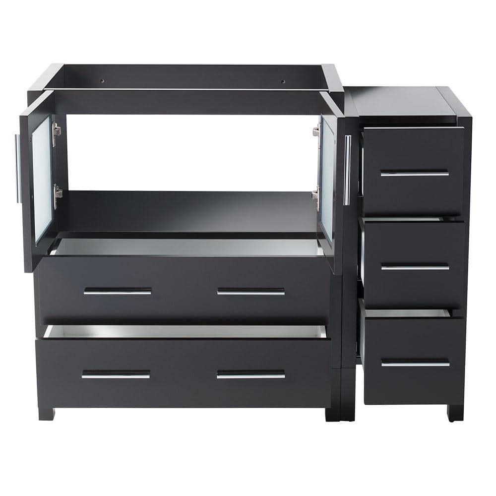 Espresso Engineered Wood 42" Freestanding Vanity Base with Frosted Glass Doors
