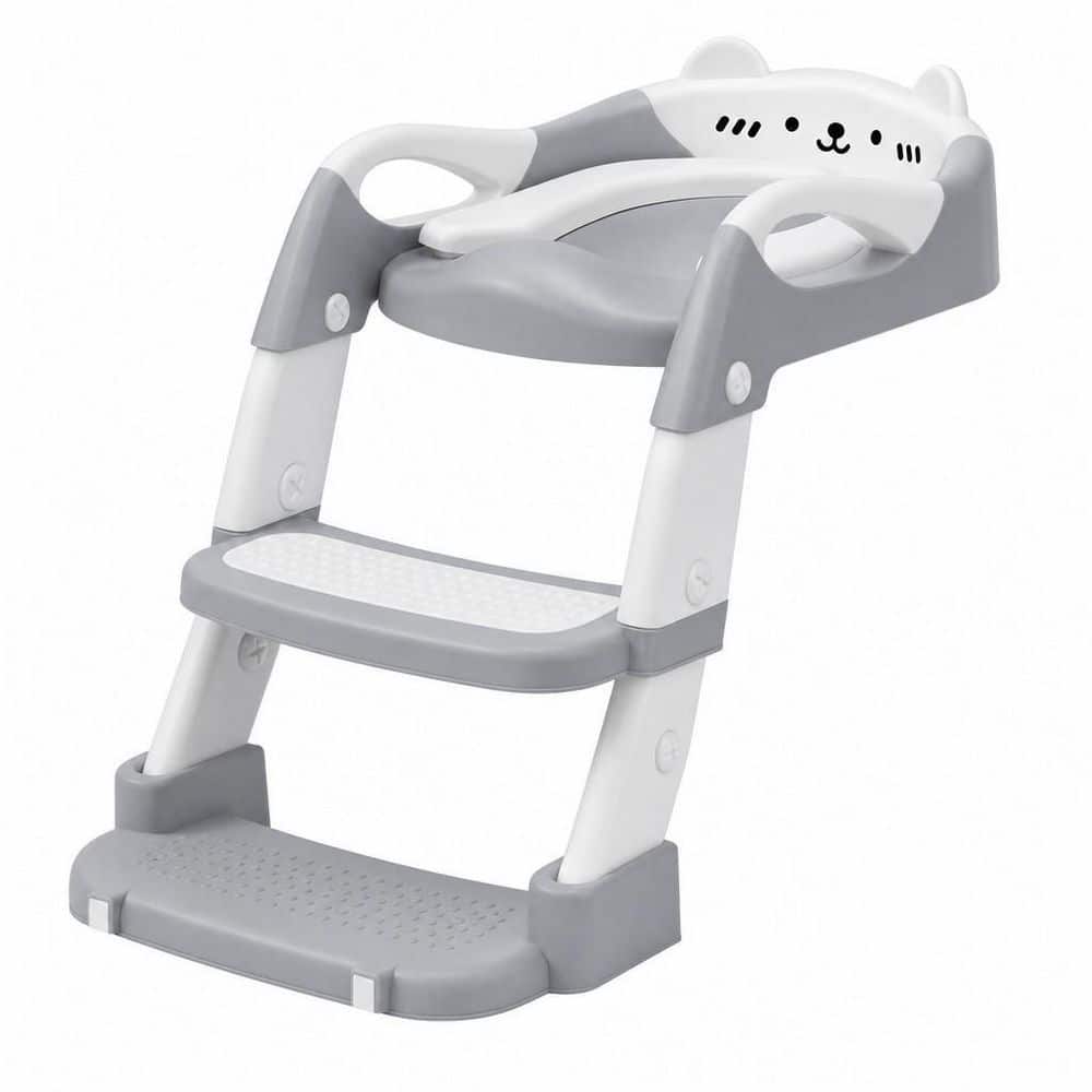 2-in-1 Round Toddler Potty Training Toilet Chair with Step Stool Ladder, Potty Training Seat for Kids, Boys, Girls, Grey