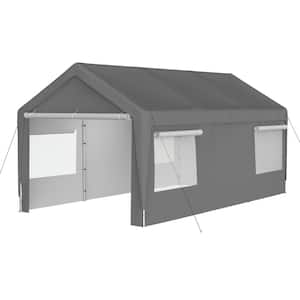 10 ft. W x 20 ft. D x 9 ft. H Gray Roof Metal Carport Canopy with Removable Sidewalls and Roll-up Ventilated Windows