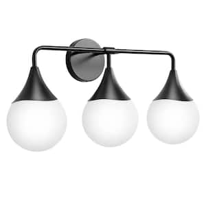 24 in. 3 Light Black Vanity Light with Milk White Globe Glass Shade Modern Bathroom Lighting Fixtures