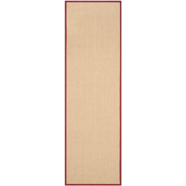 Natural Fiber Maize/Burgundy 3 ft. x 12 ft. Woven Border Runner Rug
