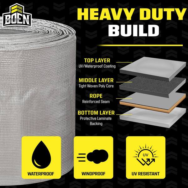BOEN 40 ft. x 40 ft. Heavy-Duty Commercial Silver/Black Tarp Cover