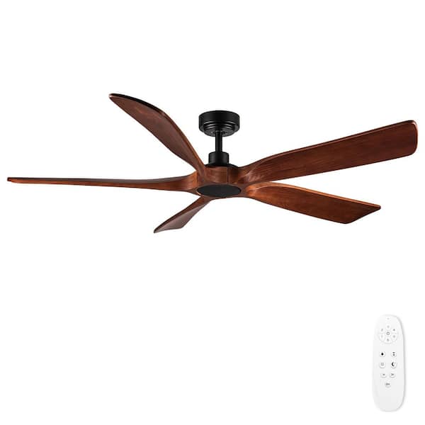 TeakAura 60 in. Indoor Matte Black Farmhouse Ceiling Fan without Light, with Remote and Walnut Wood Blades