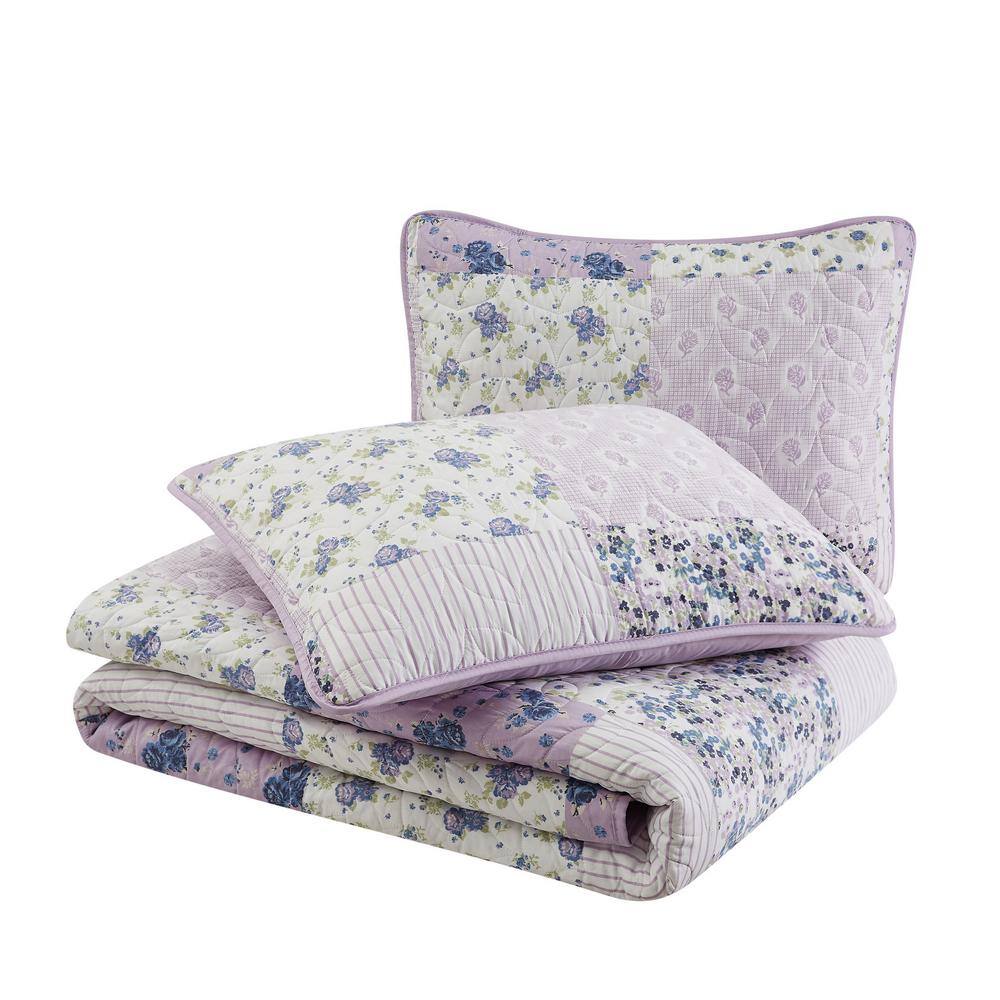 Elissa Purple and White Patchwork King Quilt Set