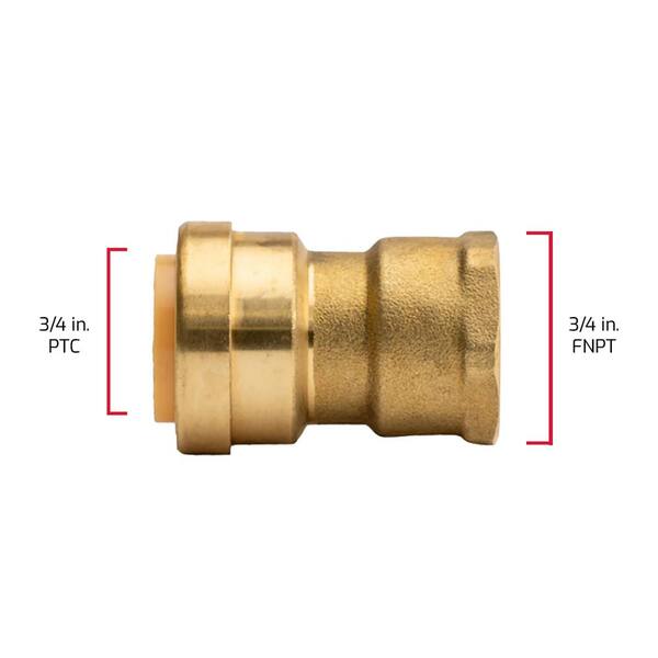 QuickFitting 3/4 X 3/4 Inch FNPT Female Adapter – Push-to-Connect Brass Fitting For Copper, PEX, CPVC Pipes (5-Pack) - View #2