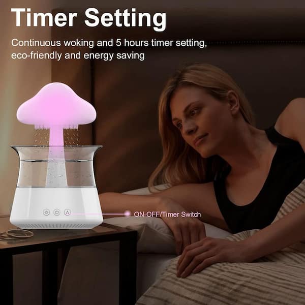 0.1 Gallon Plastic(ABS) Cool Mist Humidifier with Rain Sounds and Night Light, Mushroom Design Sleep Aid