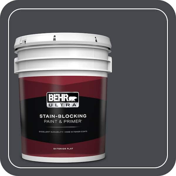 BEHR ULTRA 5 gal. #N490-7 Ink Black Flat Exterior Paint & Primer