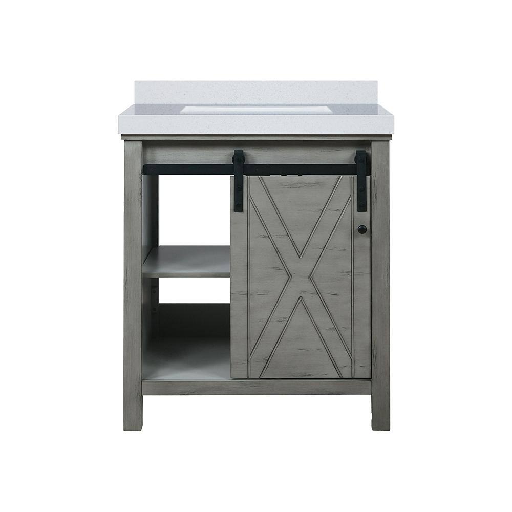 Marsyas 30-Inch Ash Grey Birch Bathroom Vanity with White Ceramic Sink