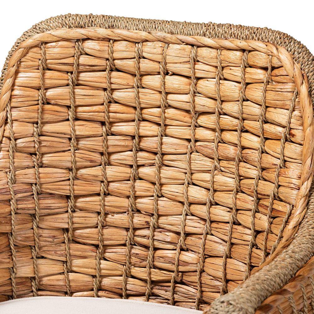 Low White and Brown Rattan Cane Arm Chair