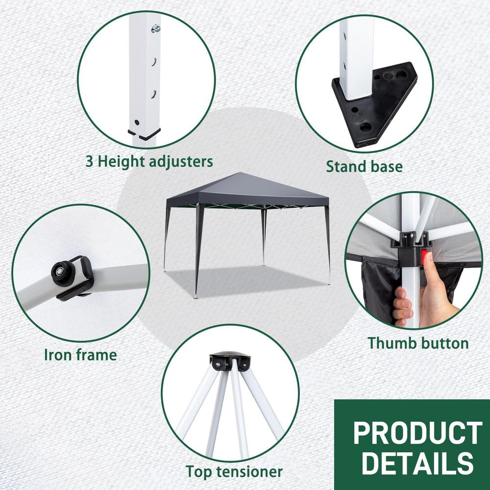 10x10ft Dark Gray Outdoor Canopy Tent with Carrying Bag