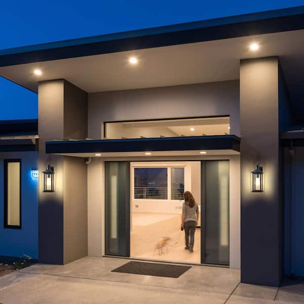 8 in. Matte Black Motion Sensing Dusk to Dawn Outdoor Hardwired Wall Lantern Sconce with No Bulbs Included
