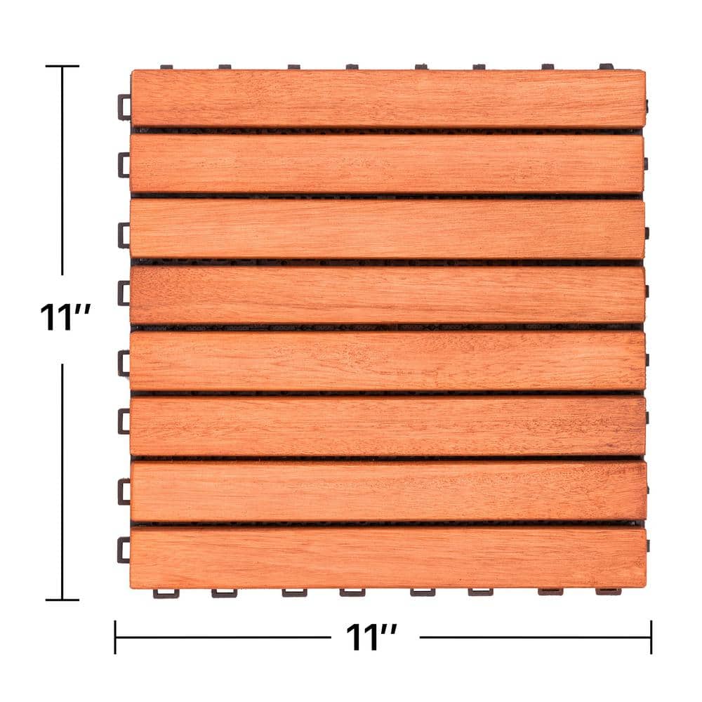 Kaia 11" Reddish Brown Eucalyptus Wood Interlocking Deck Tile Set