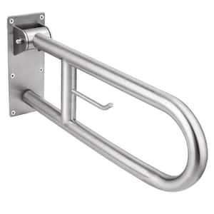 29.5 in. Stainless Toilet Safety Rails with Paper Holder, Flip-Up Toilet Grab Bar, Handicap Grab Bars for Elderly