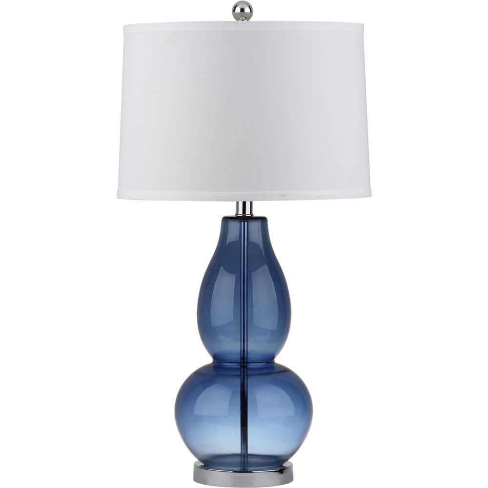 Blue Double Gourd Glass Table Lamp Set with White Shades