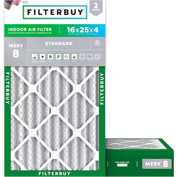 16 in. x 25 in. x 4 in. MERV 8 (FPR 5) Dust Defense Pleated HVAC AC Furnace Air Filters Replacement (2-Pack)