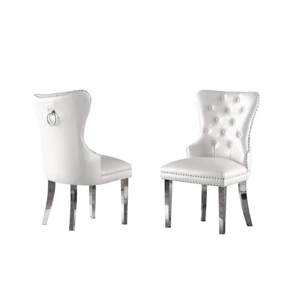 Best Quality Furniture Pam White Faux Leather Upholstered Side Chair with Stainless Steel (Set of 2)