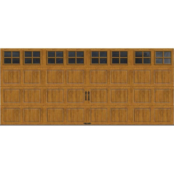 Clopay Gallery Steel Short Panel 16 ft x 7 ft Insulated 6.5 R-Value Wood Look Medium Garage Door with SQ22 Windows