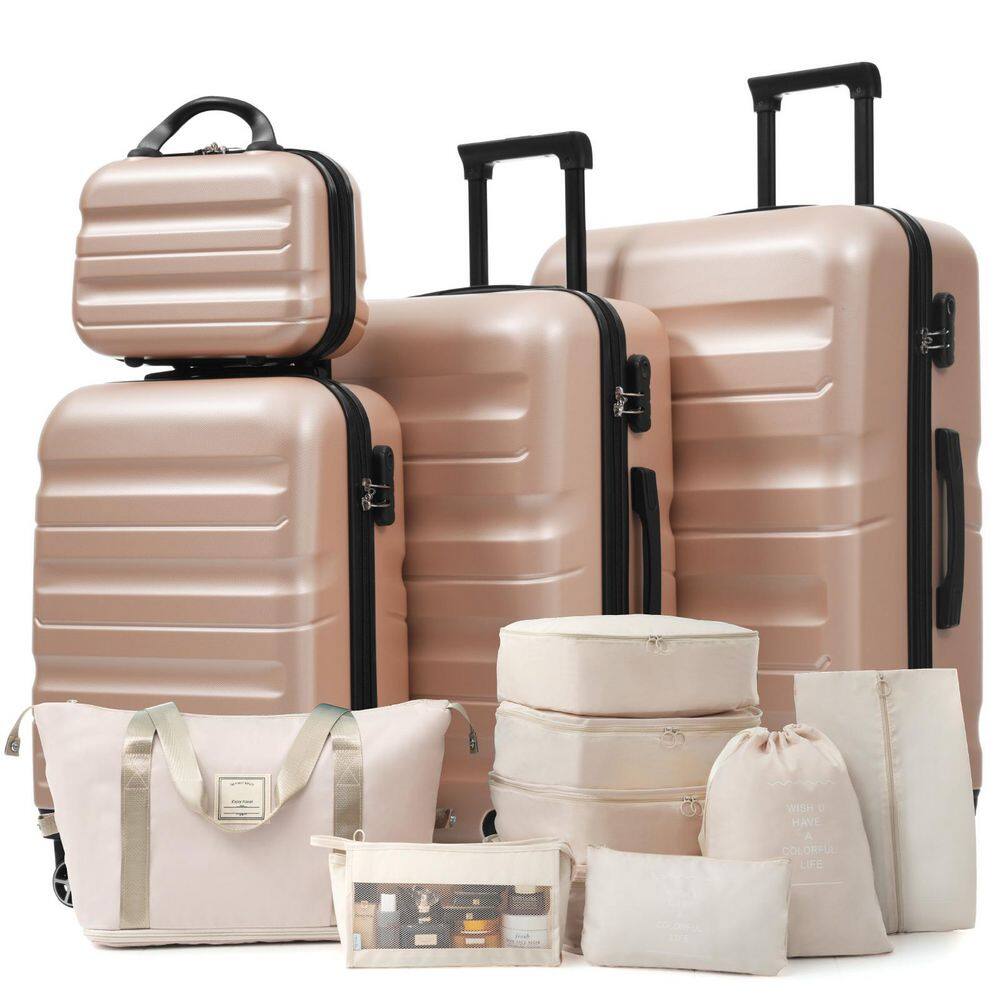 5-Piece Champagne ABS Plastic Hardside Luggage Set with Dual Spinner Wheels