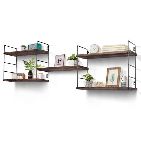 Unbranded 16.9 in. W x 5.8 in. D Dark Brown Wood Floating Shelves with Sturdy Metal Frame Decorative Wall Shelf