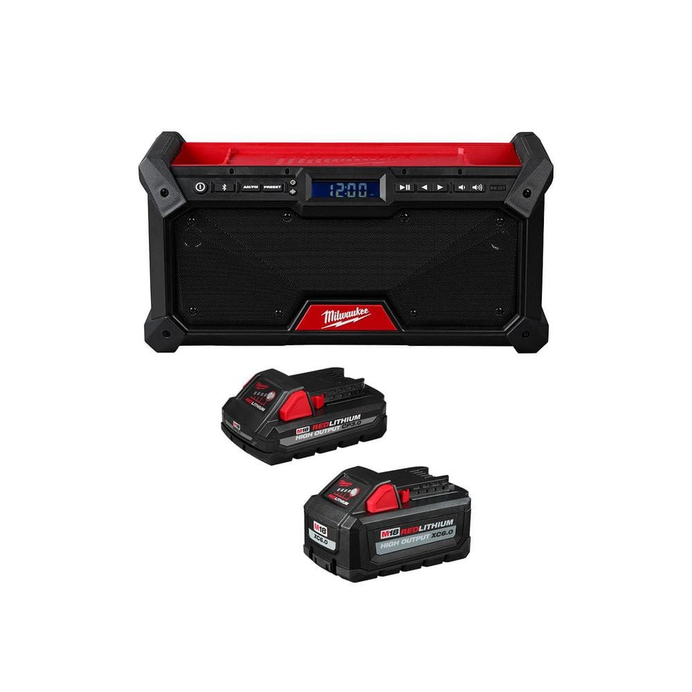 MILWAUKEE M18 18V Lithium-Ion Cordless Jobsite Radio w/ 6Ah & 3Ah High Output Battery Pack (2952-20-48-)