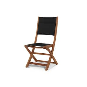 Lucas Folding Teak Outdoor Dining Chair with Black Textilene Fabric