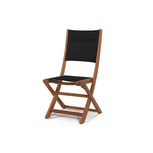 Unbranded Lucas Folding Teak Outdoor Dining Chair with Black Textilene Fabric