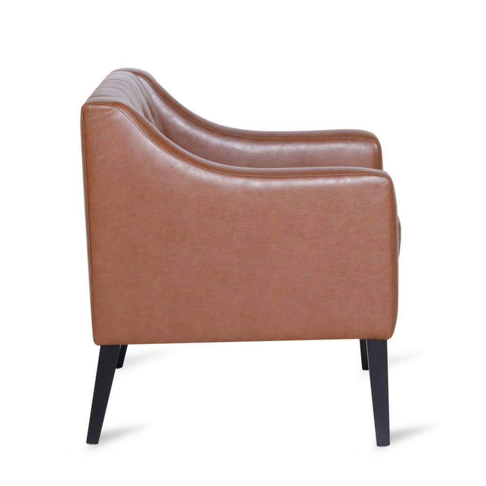 Espresso and Cognac Brown Faux Leather Accent Chair with Tufted Detail