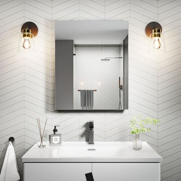 20 in. W x 24 in. H Small Rectangular Silver Aluminum Recessed/Surface Mount Medicine Cabinet with Mirror, Soft Close