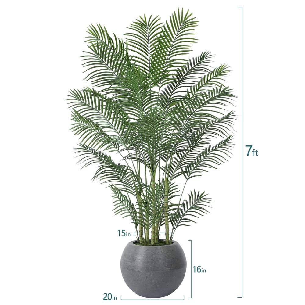 7 ft Green Artificial Palm Tree with Gray Round Planter