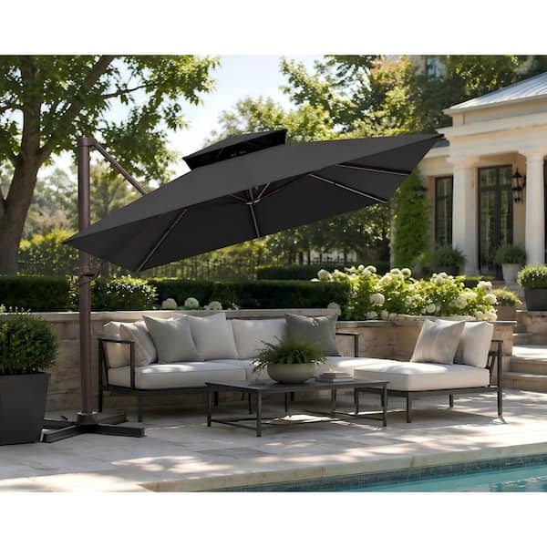 cantilever patio umbrella for oval table Umbrellas | 10 x 13 Enjoy expansive shade with the EROMMY 10 x 13 Cantilever Patio Umbrella in navy 3 Tier Cantilever Patio Umbrella