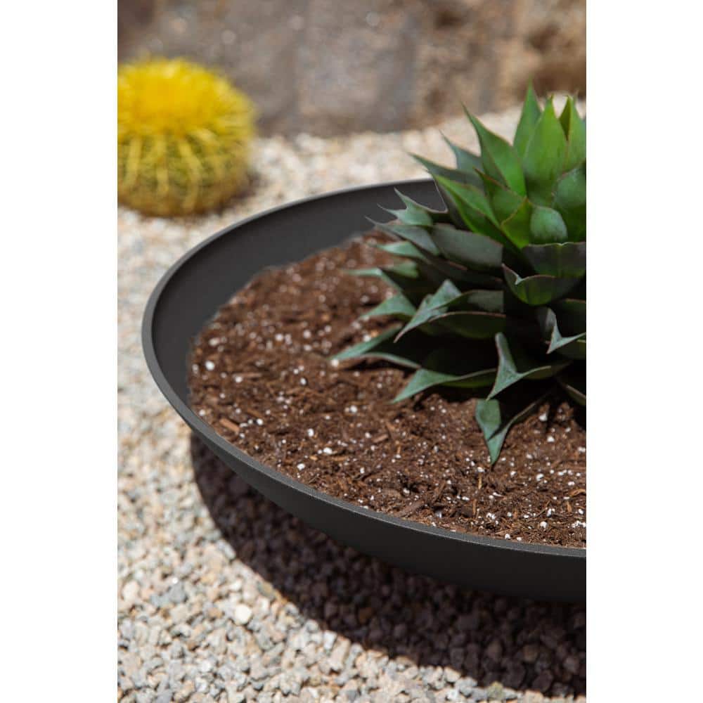 Black 24" Plastic-Stone Round Planter Bowl