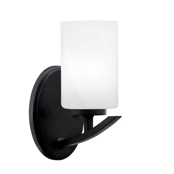 Unbranded Siena 1-Light Matte Black Downlight Wall Sconce with White Marble Glass Shade